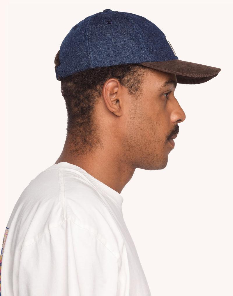 OLOW Stanton Six Panel Cap Blau Braun – Seitenansicht am Herrenmodel